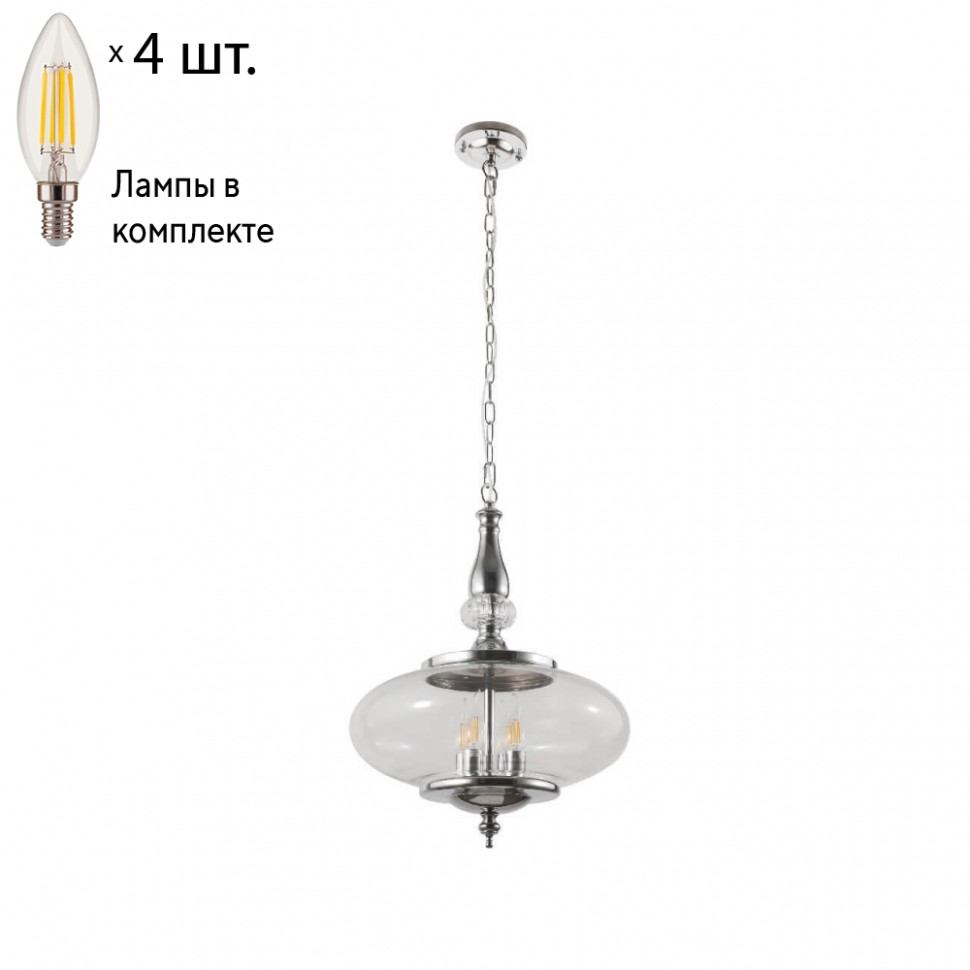 Подвесной светильник Crystal Lux с лампочками Miel SP4 Chrome+Lamps E14 Свеча