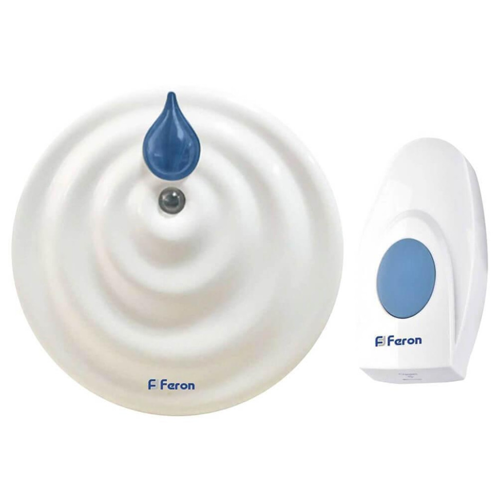 Звонок дверной беспроводной Feron E-374 Электрический 36 мелодии белый синий с питанием от батареек 23687